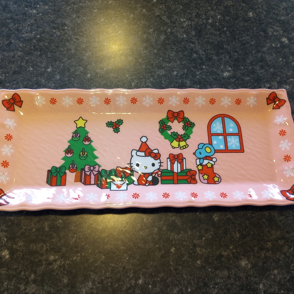 NEW Sanrio Hello Kitty PINK Christmas Party Dining Melamine Platter Dinner Tray